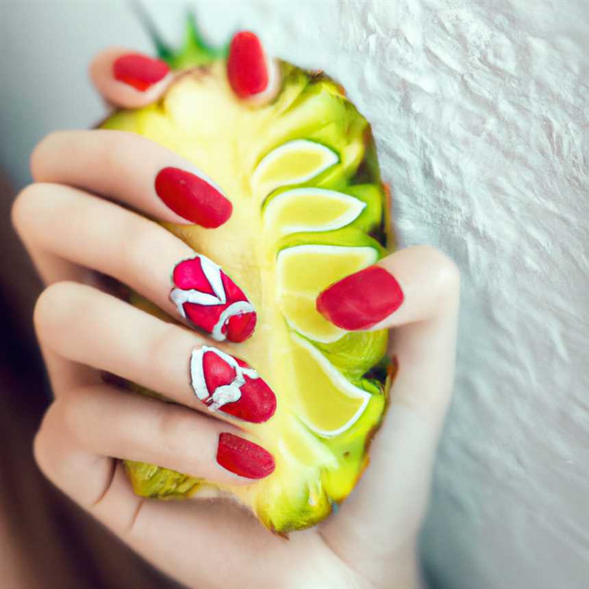 undefinedШаг 1: Подготовка ногтей</strong>«></p><p>Перед тем, как начать создавать фруктовый маникюр, важно правильно подготовить ногти. Это включает в себя удаление старого лака, обрезку ногтевой пластины и придание им желаемой формы. Также необходимо подготовить поверхность ногтя, чтобы лак легко наносился и держался дольше.</p><h3><strong>Шаг 2: Нанесение базового слоя</strong></h3><p>После подготовки ногтей следует нанести базовый слой, который поможет защитить ногти от пигментации и улучшит сцепление лака. Базовый слой также поможет дольше сохранить ваш фруктовый маникюр и предотвратит появление сколов.</p><h3><strong>Шаг 3: Выбор цветов</strong></h3><p>Один из ключевых моментов при создании фруктового маникюра — выбор ярких и сочных цветов. Летние фрукты, такие как арбузы, апельсины, лимоны и ягоды, могут послужить вдохновением. Выберите соответствующие оттенки лака для каждого фрукта, чтобы создать запоминающийся дизайн.</p><h3><strong>Шаг 4: Создание дизайна</strong></h3><p><img decoding=